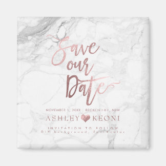 Aimant PixDezines Enregistrer la date/Faux Rose Gold+Marb