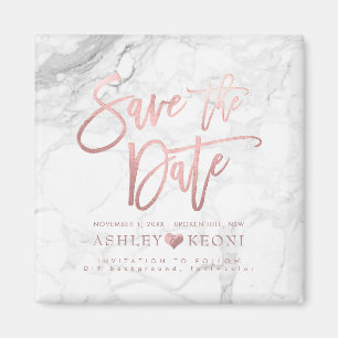 Aimant PixDezines Enregistrer la date/Faux Rose Gold+Marb