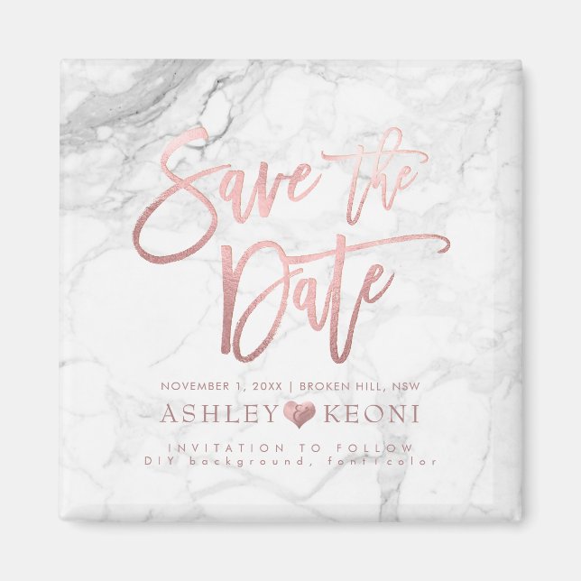 Aimant PixDezines Enregistrer la date/Faux Rose Gold+Marb (Devant)