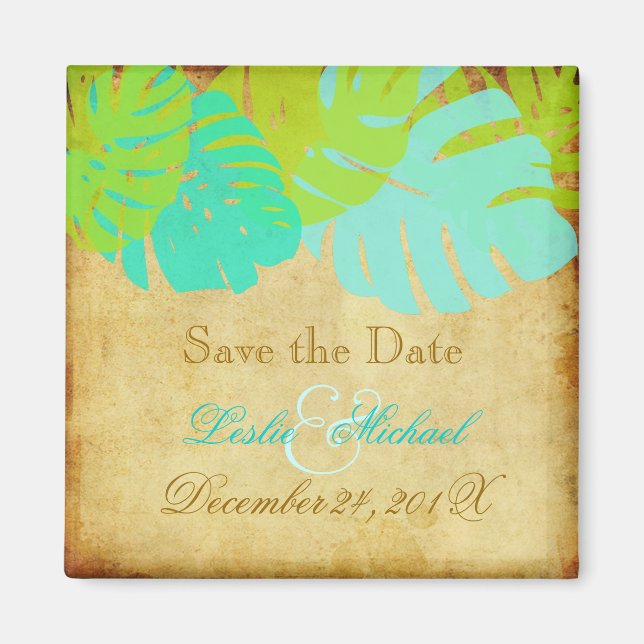 Aimant PixDezines Monstera Vintage, Enregistrer la date (Devant)