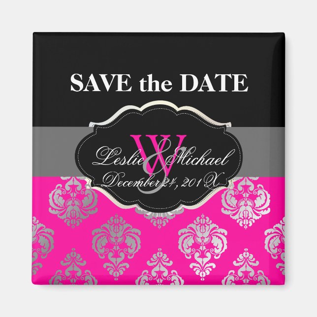 Aimant PixDezines Rossellini Damask, Faux Argent+Rose (Devant)