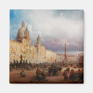 Aimant Place Navona Marché de Rome Années 1850 Art