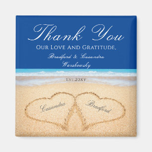 Aimant Plage bleu foncé 2 Coeurs dans le Mariage de sable