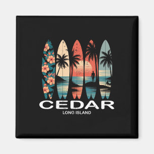 Aimant Plage de Cedar Long Island Surfboard Surf Rétro