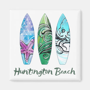 Aimant Plage de Huntington Watercolor Surboards