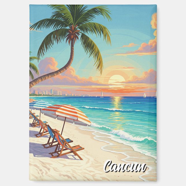 Aimant Plage de voyage de Cancun Mexique (Recto)