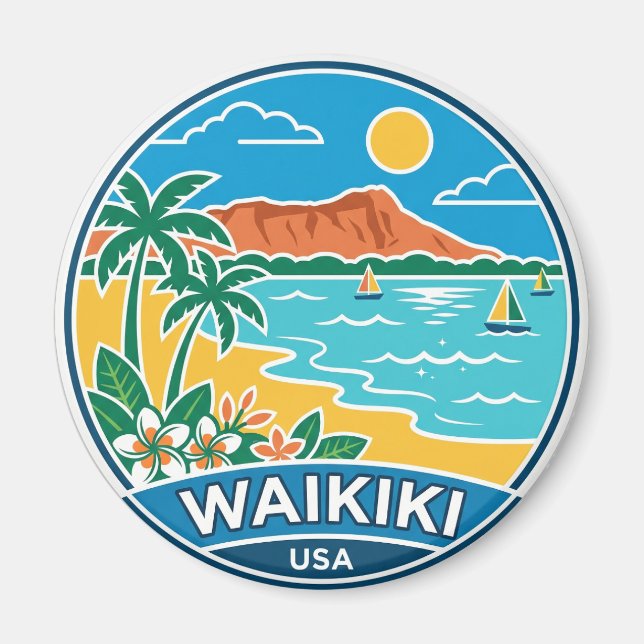 Aimant Plage de Waikiki Hawaï (Devant)