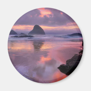 Aimant Plage et stacks marins de l'Oregon, coucher de sol