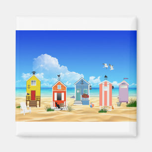 Aimant Plage Océan Mer Sable Soleil Paysage Huts Pêche.