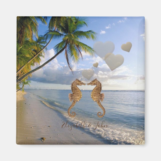 Aimant Plage, Palmier, Chevaux De Mer En Amour -Personnal (Devant)