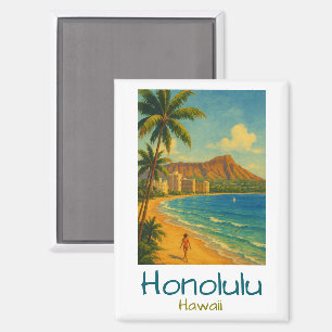 Aimant Plage Rétro Honolulu Hawaii Waikiki
