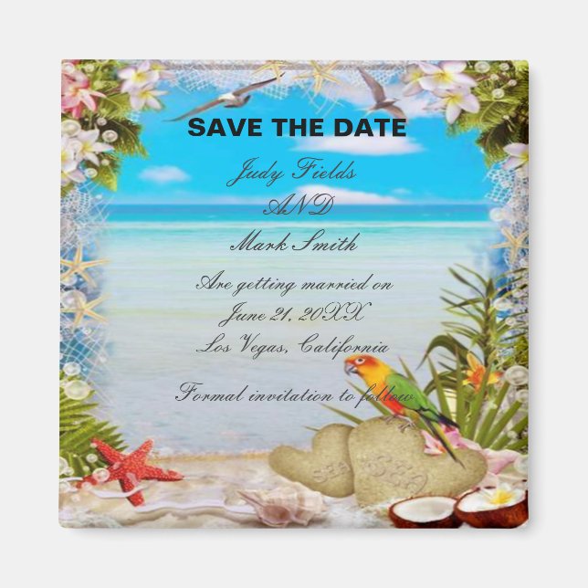 Aimant Plage tropicale Mariage Floral Économisez La Date (Devant)