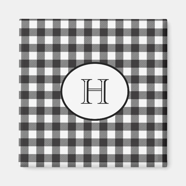Aimant Plaid noir et blanc personnalisé avec monogramme (Devant)