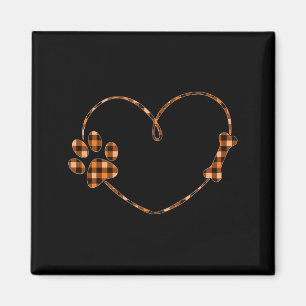 Aimant Plaid Orange Noir Patte de Chien Os Coeur Hallowee