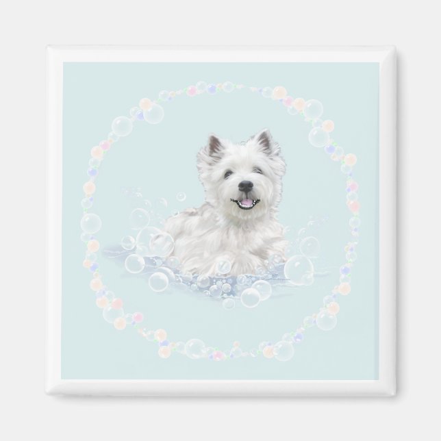 Aimant Plaisir du bain pour Westie (Devant)
