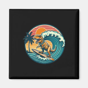 Aimant Planche de surf dinosaure drôle plage été surfant