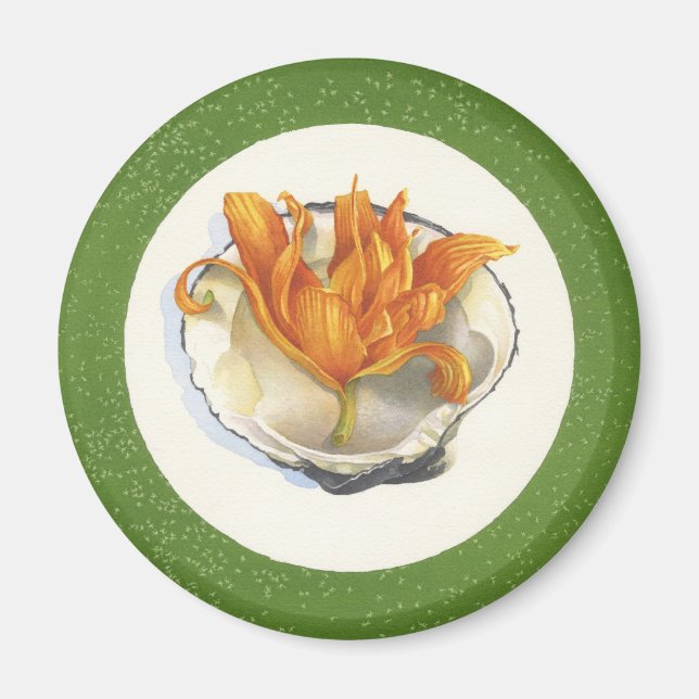 AIMANT PLATEAU DE POISSON VERT OCÉAN AVEC ACCENT ORANGE (Devant)