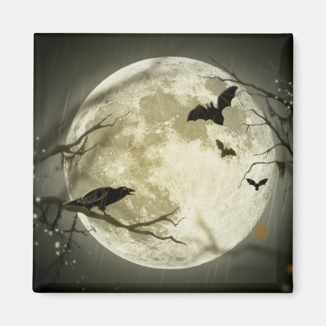 Aimant Pleine lune avec chauves-souris et corbeau (Devant)