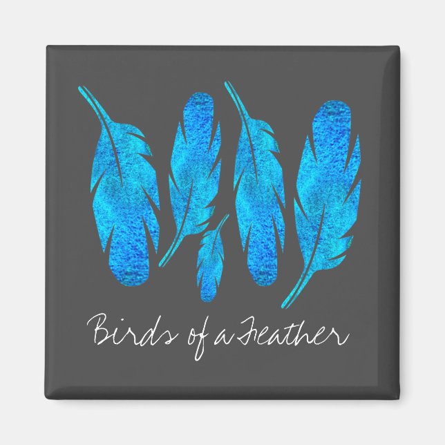 Aimant Plumes bohèmes bleues bleues et grises (Devant)
