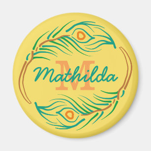 Aimant Pochoir de monogramme de plume de paon d'art déco