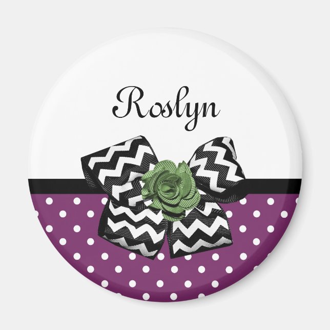 Aimant Points mignons pourpres Rose vert Chevron Bow avec (Devant)