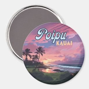 Aimant Poipu Kauai Hawaii Plage Palmiers Rétro