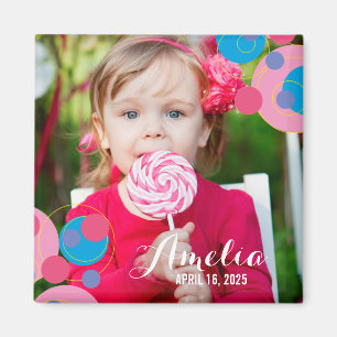 Aimant Pois rose et bleu mousseux photo Anniversaire de e