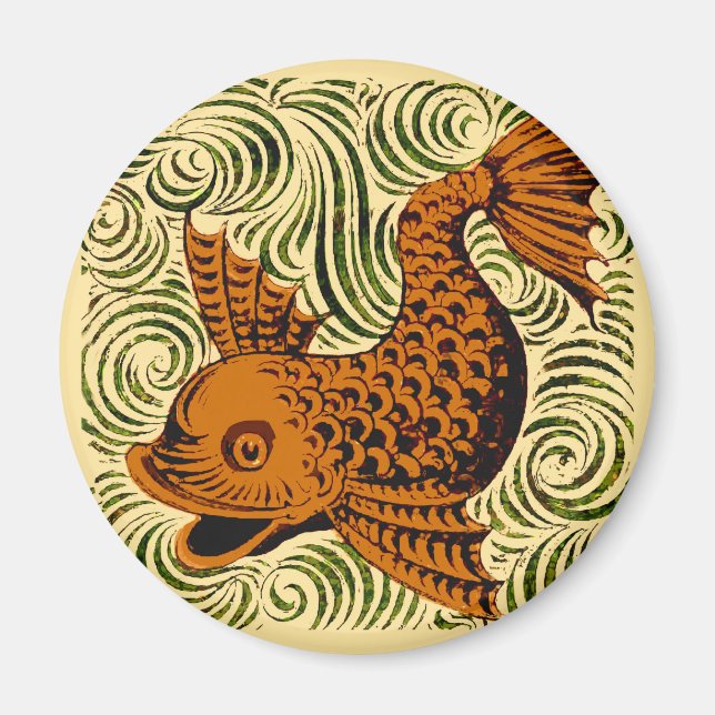 Aimant Poisson Antique Carrelage Ancien art (Devant)