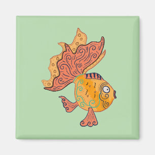 Aimant Poisson rouge fantaisiste d'art folklorique Fant