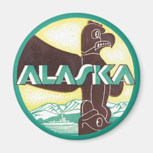 Aimant Pôle Totémique de Voyage Vintage Alaska Aigle Oise