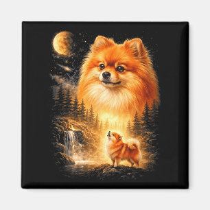 Aimant Pomeranian hurlant à la lune vintage mystique fait