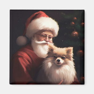 Aimant Poméranien avec Noël Festif du Père Noël
