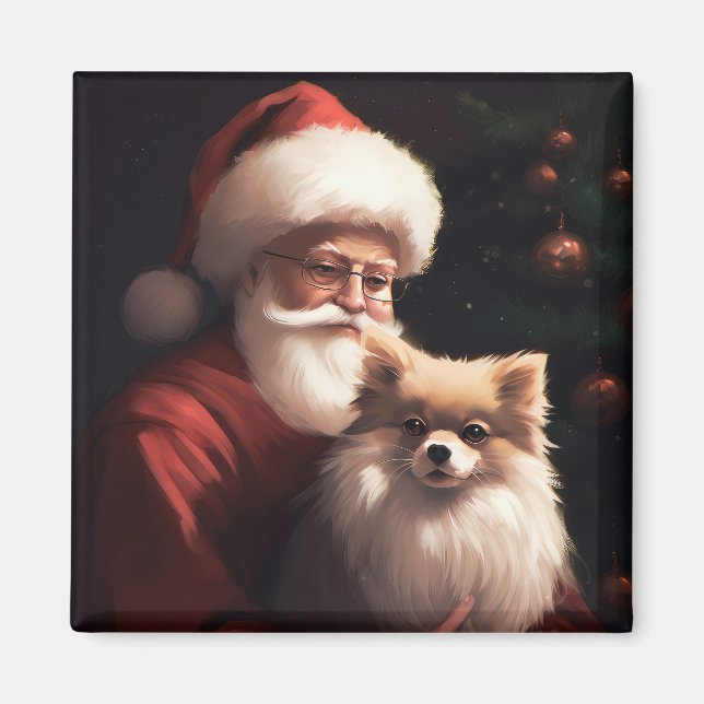 Aimant Poméranien avec Noël Festif du Père Noël (Devant)