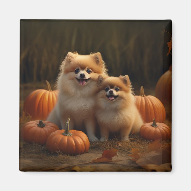 Aimant Poméranien Chiot Automne Citrouille délice (Devant)