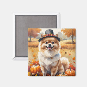 Aimant Poméranien L'Automne Feuilles L'Art Thanksgiving