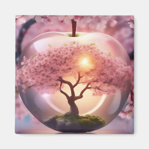 Aimant Pomme Translucide Rose Avec Scène Pommier,