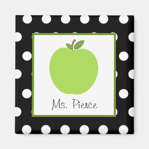 Aimant Pomme verte / Noir avec Pois blancs