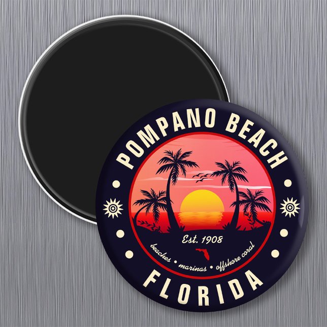 Aimant Pompano Beach Floride Retro Sunset Souvenir (Créateur téléchargé)
