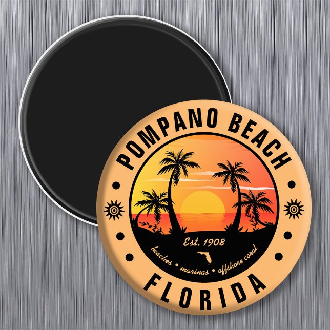 Aimant Pompano Beach Floride Retro Sunset Souvenir 80s (Créateur téléchargé)