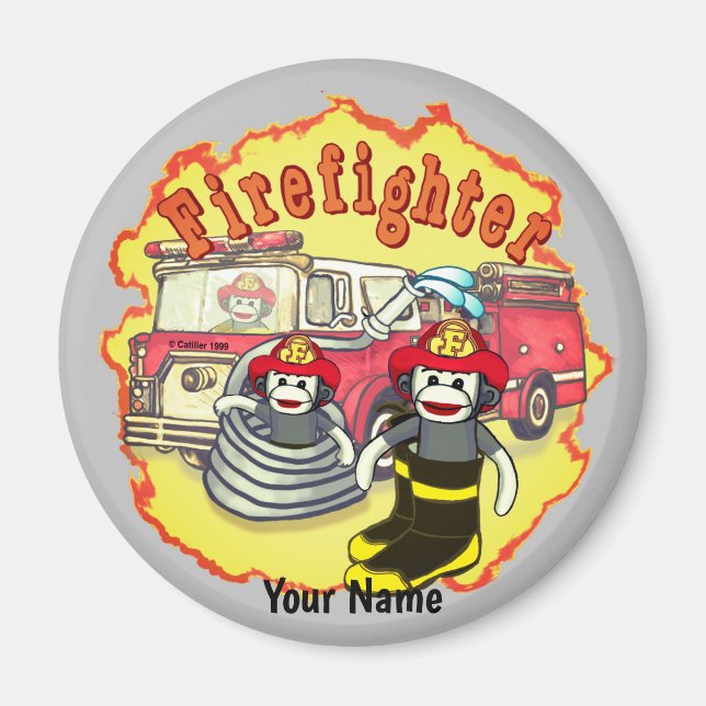 Aimant Pompier de camionnette de singe Sock (Devant)