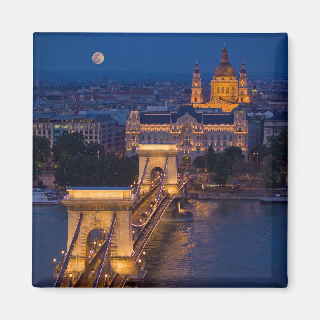 Aimant Pont à chaîne et Pleine lune à la nuit (Devant)