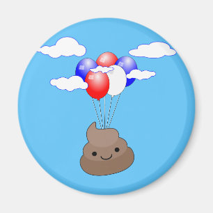 Aimant Poo Emoji Voler Avec Des Ballons Dans Le Ciel Bleu