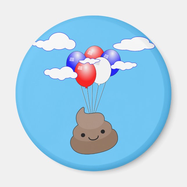 Aimant Poo Emoji Voler Avec Des Ballons Dans Le Ciel Bleu (Devant)
