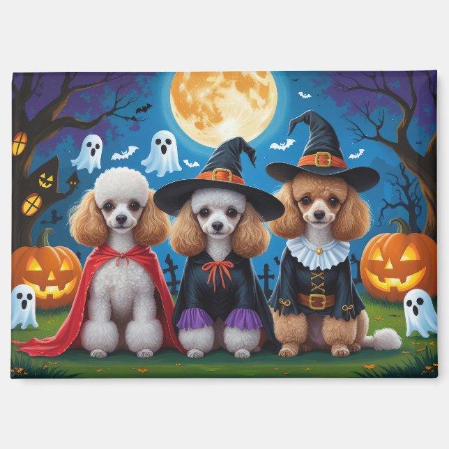 Aimant Poodle Chiens Citrouille Halloween drôle (Recto)