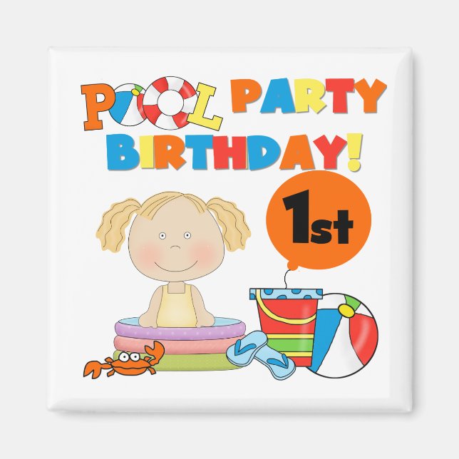 Aimant Pool Party 1er Anniversaire T-shirts et cadeaux (Devant)