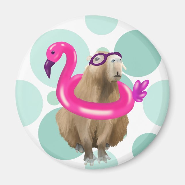 Aimant Pool Party Cute Capybara Avec Flotte Flamant rose  (Devant)