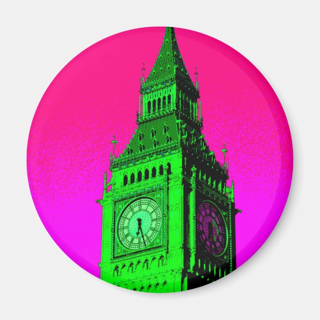 Aimant Pop Art Big Ben Londres Voyage rose Vert (Devant)