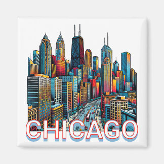 Aimant Pop art Comic Book Art Chicago Illinois Skyline