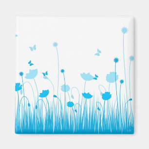 Aimant Poppies bleues et blanches minimalistes Pré floral