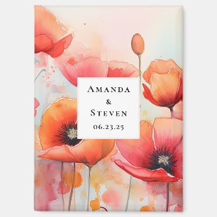 Aimant Poppies d'aquarelle rouge dans un champ Enregistre